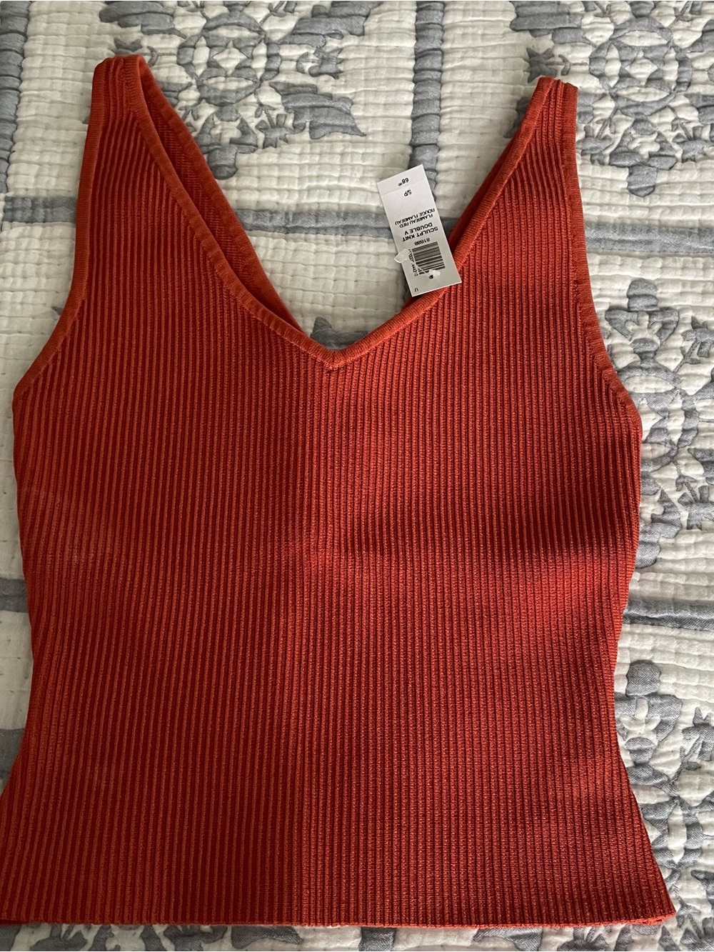 Babaton Ribbed V-Neck Tank Top in Rust Orange